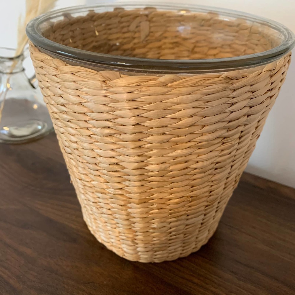 Vintage Wicker Wrapped Glass Planter Vase Boho - Picture 6 of 10